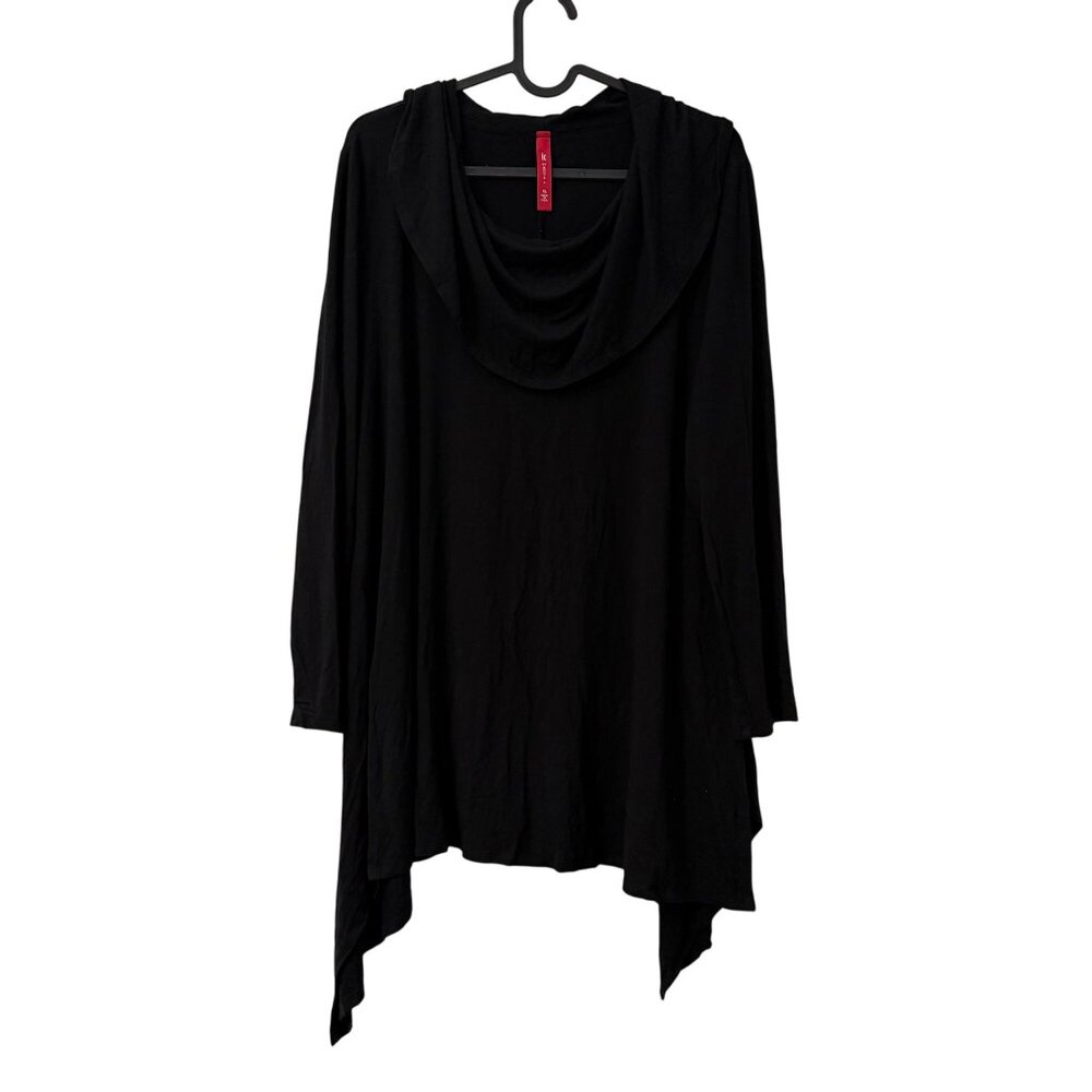 IC Connie K Black Cowl Neck Lagenlook Asymmetric Hem Jersey Top Size XLarge